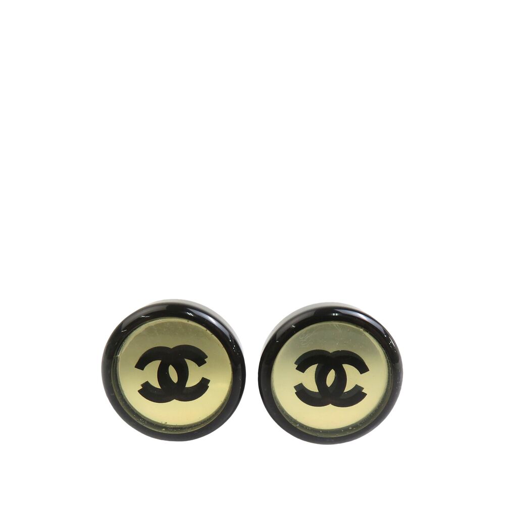 Pre-Loved Chanel CC Silver Plated Resin Round Mirror Clip On Earrings